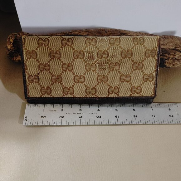 Gucci Logo Long Wallet Brown MonogramCanvas Leather Vintage Fair - Picture 5 of 16